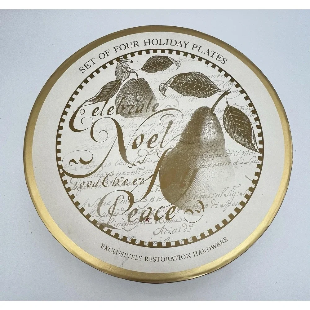 4 Restoration Hardware Golden Pear Christmas Holiday Dessert Plates 2004 EUC